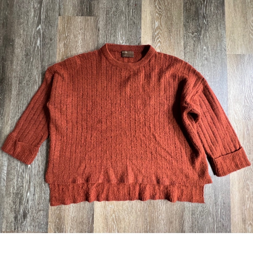 Kerisma Sweater Womens S/M Rust Orange Ribbed Knit High Low Oversized G734